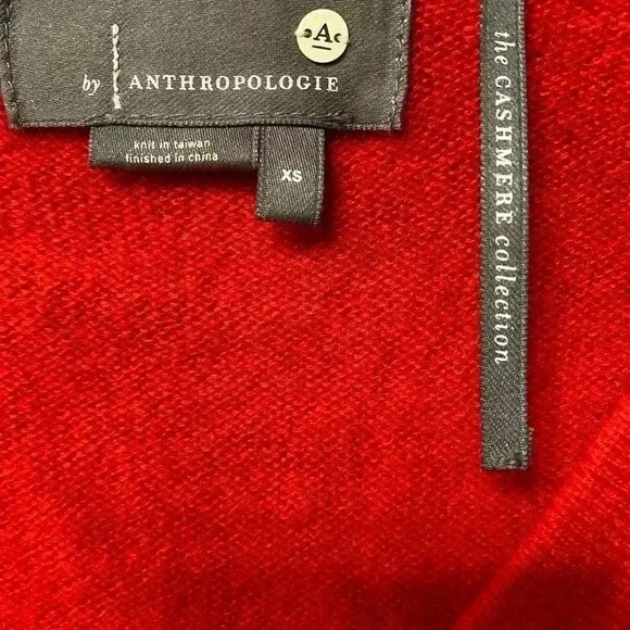 Anthropologie Women's Sweater Pullover 100% cashmere Red V-neck sweater  XS-S - Picture 2 of 13